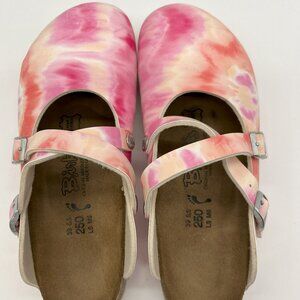 Birkenstock Pink and Orange Tie-Dye Mules